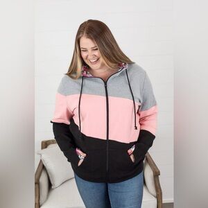 NWT Michelle Mae Colorblock Full Zip Hoodie with Floral Accents size XL
